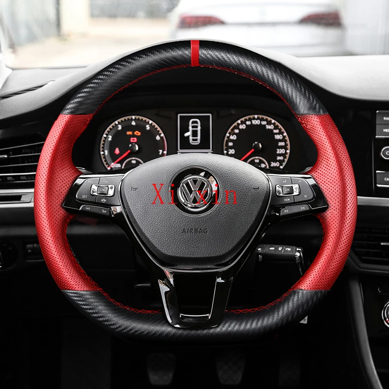 

For Volkswagen CC Santana Sagitar Lamando Lavida Bora Passat Magotan Custom leather hand-sewn steering wheel cover car interior