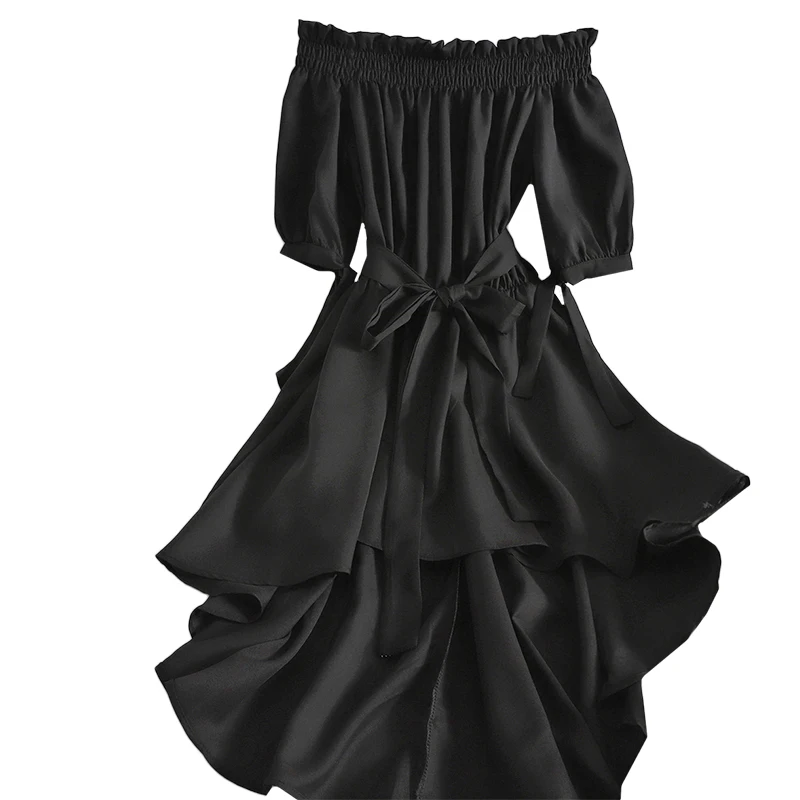 

ITOOLIN Ruffle Off Shoulder Summer Dress For Women Elegant Puff Sleeve Vestidos Strapless Bandage Irregular Robe Femme