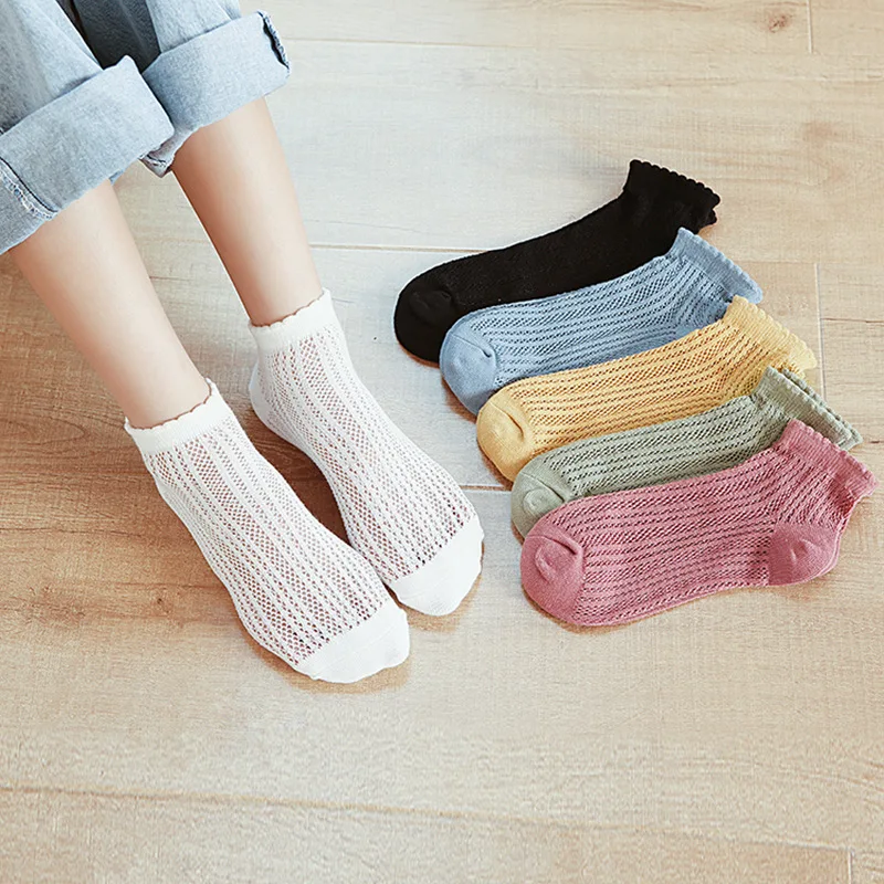 

New Solid Color Mesh Ladies Socks Plain Socks Socks Women Cotton Women Boat Socks