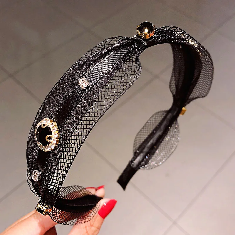 Новые женские элегантные кружевные простые обручи для волос с кристаллами