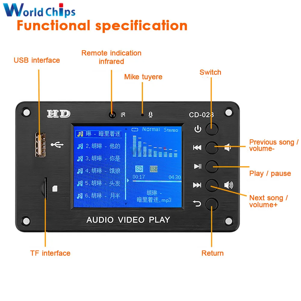 MP5 Bluetooth 5 0 декодер доска 2 8 дюймов TFT HD видеоплеер аудио приемник FLAC WAV APE