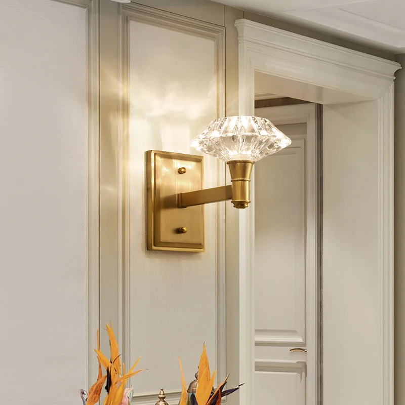 Современная медная настенная лампа FKL полностью медный камень кирпич фоновая