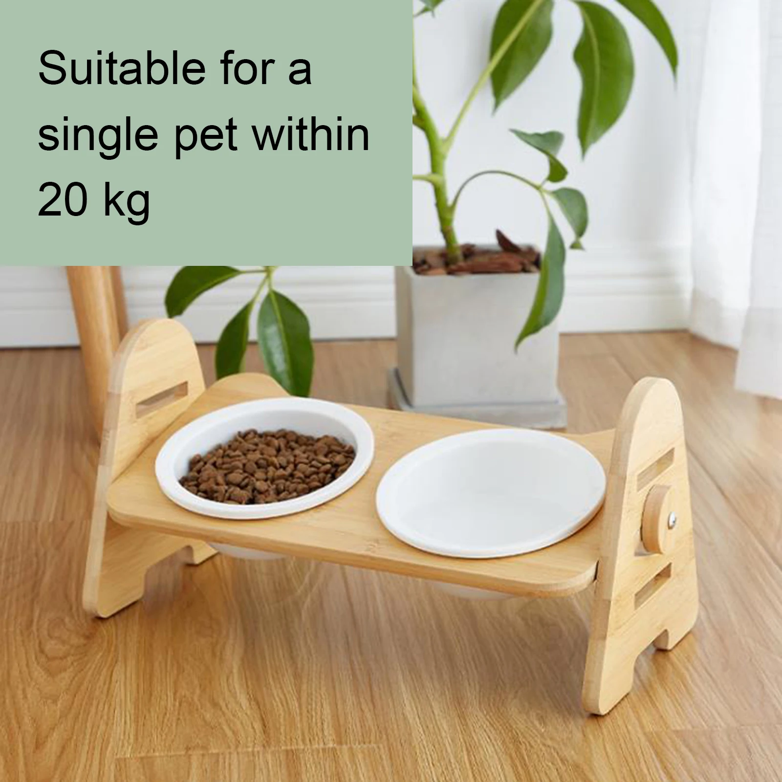 

Cute Pets Double Bowl Pet Bowl Protect The Cervical Spine Cat Food Bowl Cute Adjustable Bamboo Frame Wooden Bevel Feeding Bowl