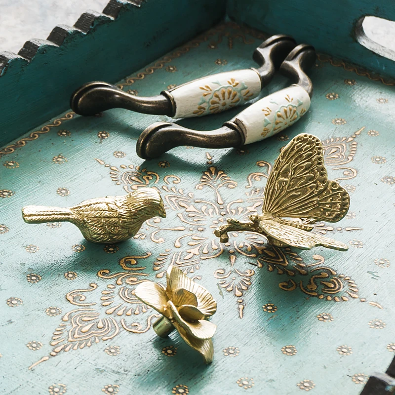 Ручка для шкафа из чистой меди в американском стиле ретро Скандинавская ручка