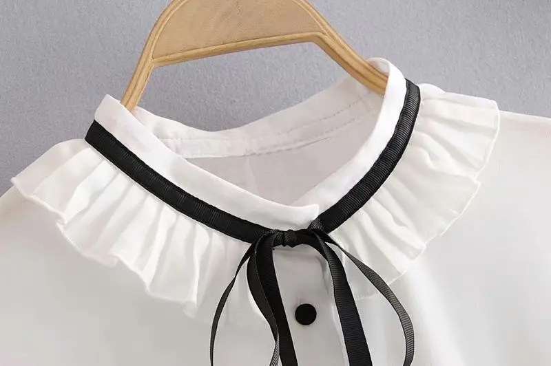 Женская Милая Черная Повседневная белая рубашка с бантом и оборками женская