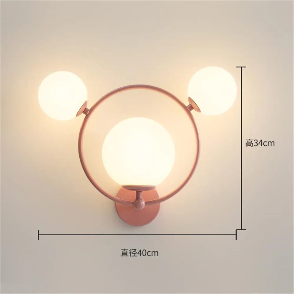 

Nordic Micky Glass Ball 3 Heads Led Wall Lamp Children'S Bedroom Study Wall Sconce Clothing Store Corridor Cute Light Fixture