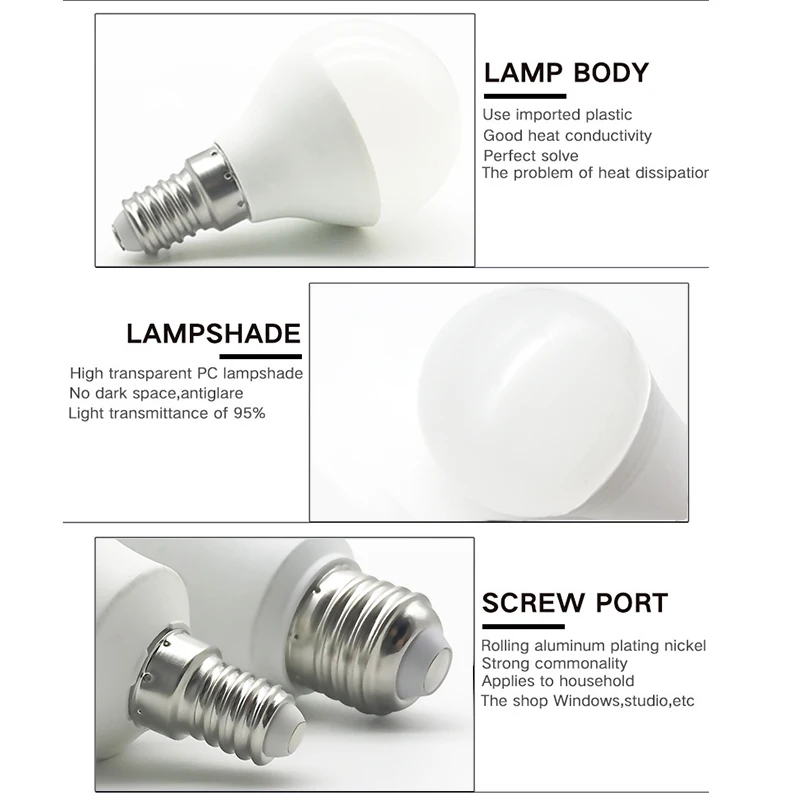 

LED Bulb Lamps E27 E14 220V Light Bulb Smart IC Real Power3W 6W 9W 12W 15W 18W High Brightness Lampada LED Bombilla Spotlight