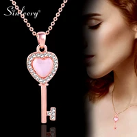 sinleery cute winder opal heart key shape pendant necklace rose gold color inlay crystal choker women necklace jewelry zd1 ssh