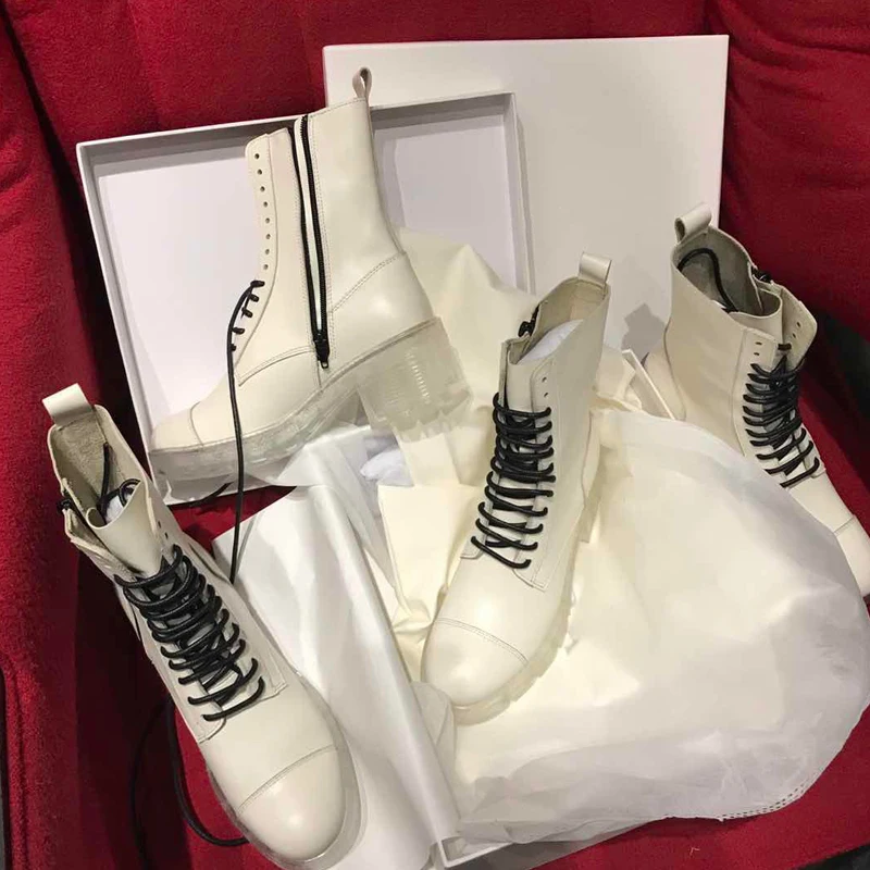 

Autumn Winter New Women's Ankle Boots Cowhide Zipper Chunky Heels Platform Fashion Ladies Shoes Boots Platform Shoes
