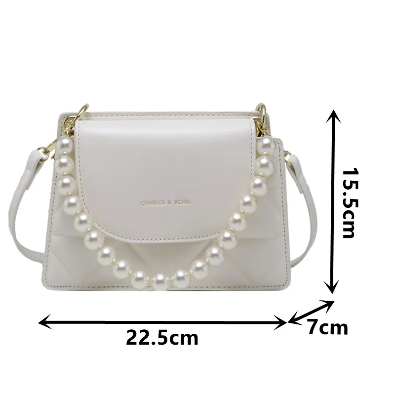 

Female Small Flap Handbag Luxury Pu Leather Shoulder Bag Pearl Chain Tote Bag 2021 New Women's Quilted Crossbody Messenger Bags
