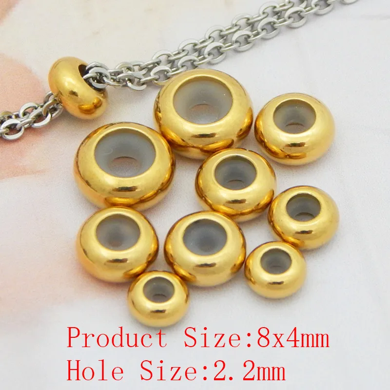 Gold 8X4X2.2mm 20 штук Нержавеющая сталь spacer бисера позиционирования бусины 6/7/8/9/10 мм резиновые Spacer бисера Подходит для DIY Браслеты ювелирных изделий - Цвет: Gold 8X4X2.2mm
