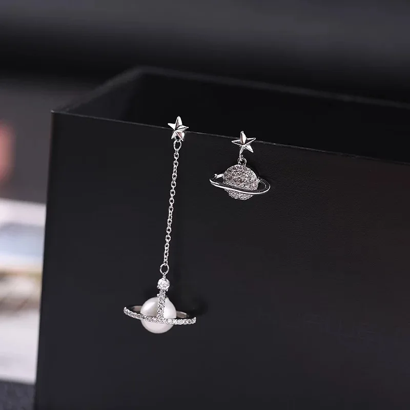 Yun ruo женские Pave Цирконий камень Сатурн жемчужные серьги гвоздики S925 серебро