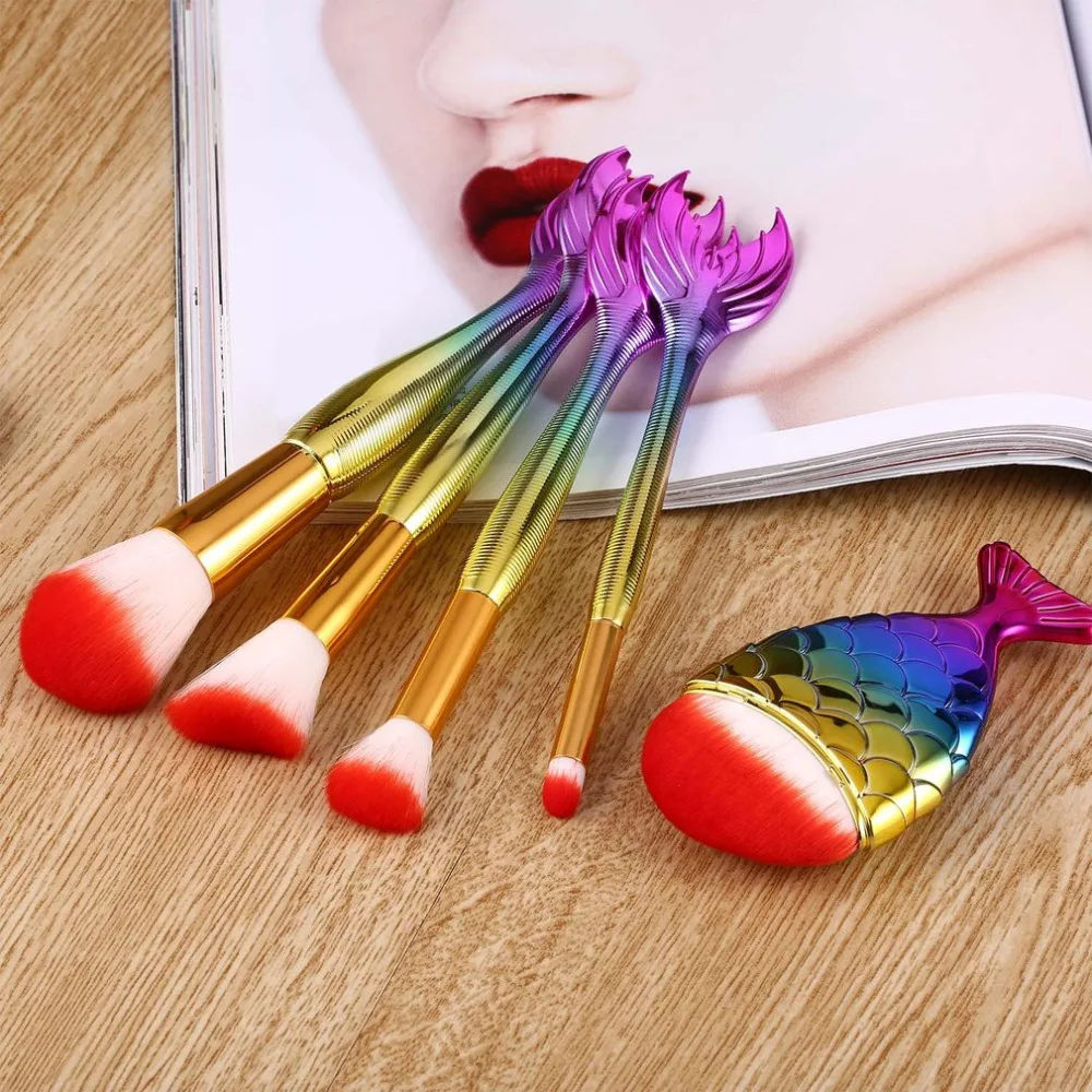 5 шт./компл. рыбий хвост красочные косметические кисти для лица набор макияжа