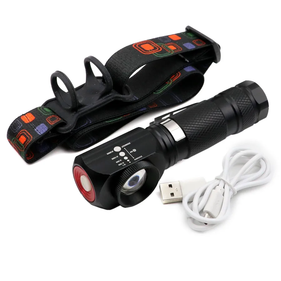 Cree T6 светодиодный налобный фонарь с зумом 18650, налобный светильник, USB флэш-светильник для кемпинга, езды на велосипеде, головной светильник фонарь, фонарь с зажимом и хвостовым магнитом