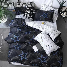 Juego de fundas de edredón con patrón de cielo estrellado para adultos y niños, 3/4 piezas, ropa de cama moderna, Sábana, funda de almohada, edredón (2)