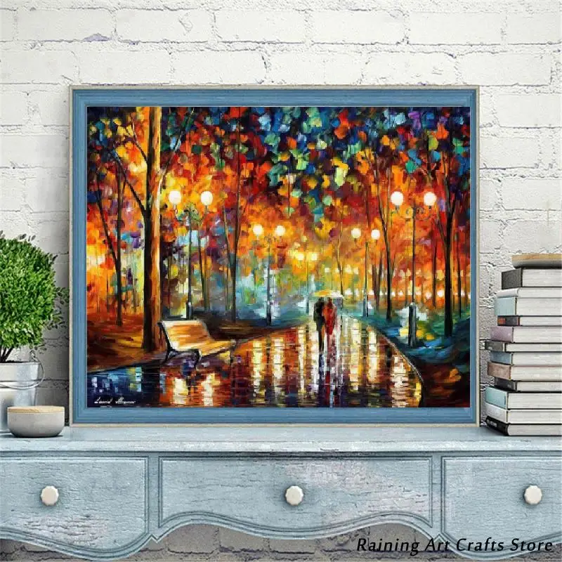 

5D Diy Diamond Painting Couple Street Night Landscape Full Round Square Drill Cross Stitch Mosaic Pictures Handmade Home Decor