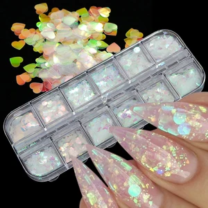 Блестки для ногтей блестки Aurora AB Русалка хлопья для ногтей Потрясающие пайетки сердцеБабочка весенние наклейки украшения Типсы GLHW1-2
