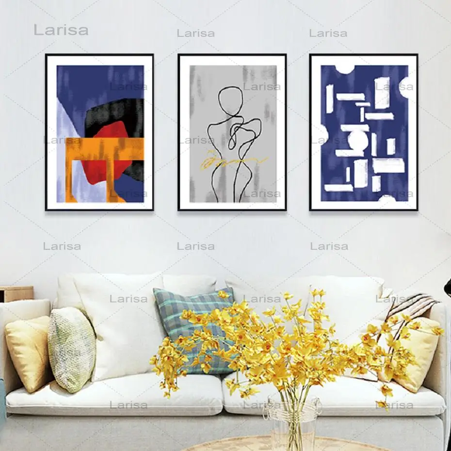 

Modern Style Black Blue Geometric Canvas Painting Lines Abstract Figure Posters And Prints Wall Pictures For Living Room Decor