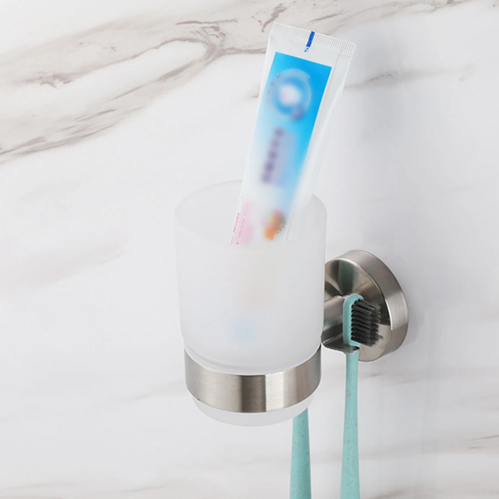 

Bathroom Stainless Toothbrush Tumbler Holder With Glass Cup Wall Mounted Toothbrush Holder Or Tumbler Drinking Glass Cups