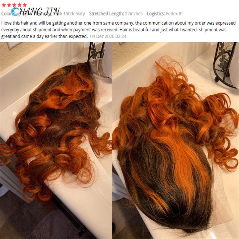 

CHANGJIN Ginger Highlight Colored Lace Front Human Hair Wigs 180% Honey Blond Orange Ombre Remy Brazilian Pre Plucked Perruque