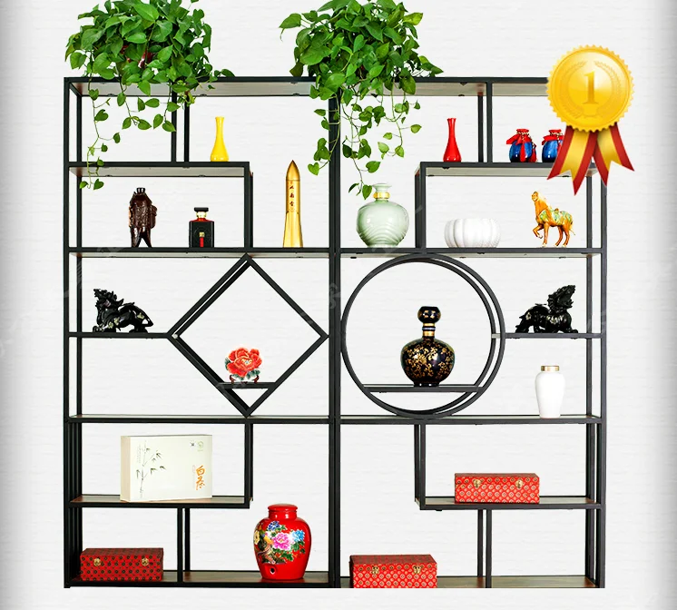 

Office partition screen iron shelf Nordic living room dining room simple black shelf with cabinet bookshelf