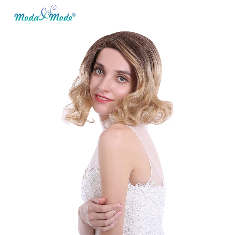 Мода и режим 14 &quotкороткий Боб Свободные волны парики Омбре блонд синтетический