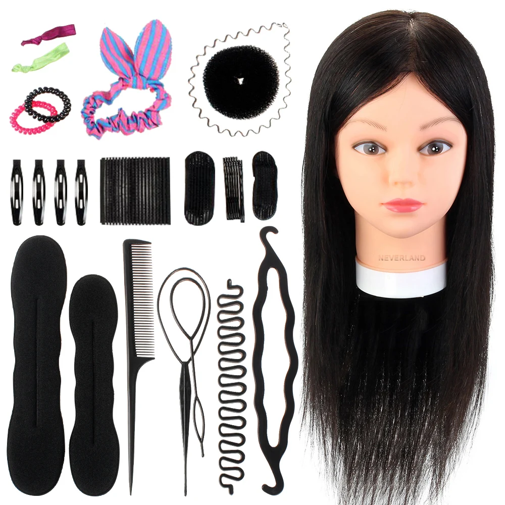 100% Real Animal Hair Training Head Practice Hairdressing Black for Hairstyle Clamp Mannequin Cosmetology | Дом и сад