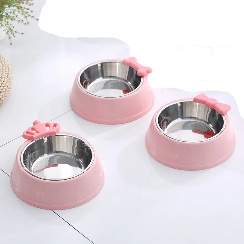 

3 styles Cute Dog And Cat Bowl Cartoon bow bone and crown Pet feeder Stainless Steel Food Bowl For small Cat putty Supplies