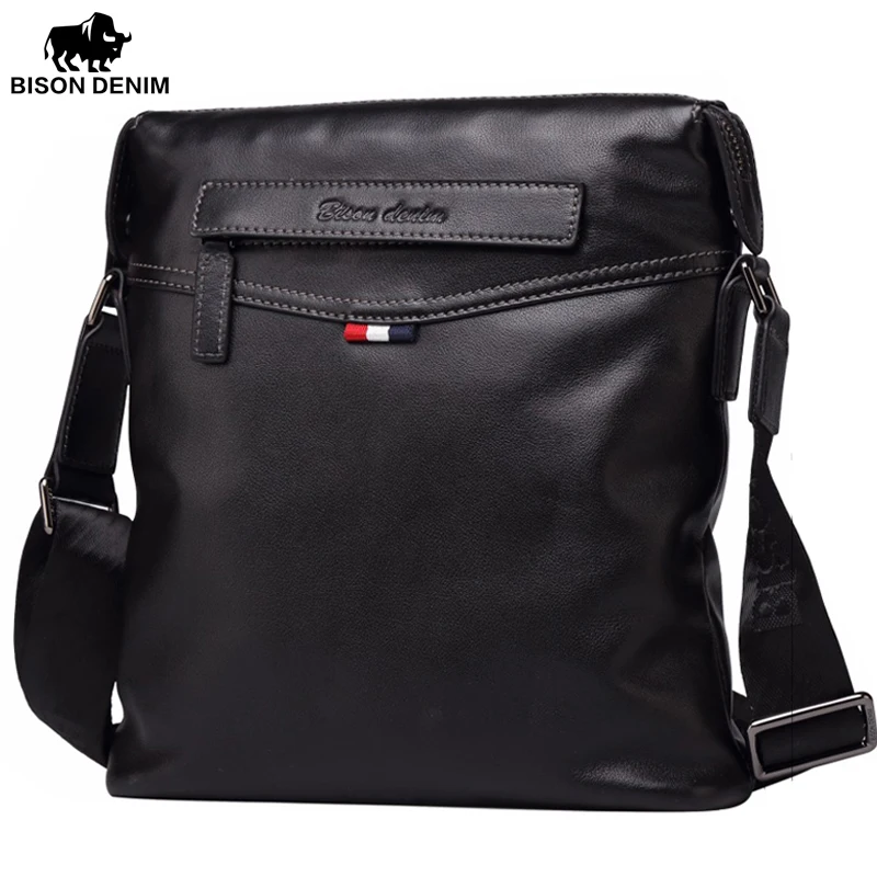BISON DENIM модная Роскошная брендовая мужская сумка из натуральной кожи через плечо|
