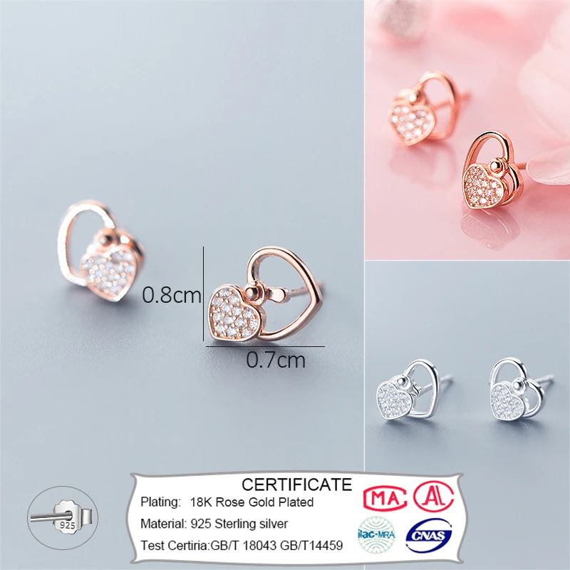 Trusta 925 пробы серебряные ювелирные изделия модные милые миниатюрные 8 мм X 7 мм полые серьги-гвоздики в форме сердца подарок для девочек, детей, леди DS514
