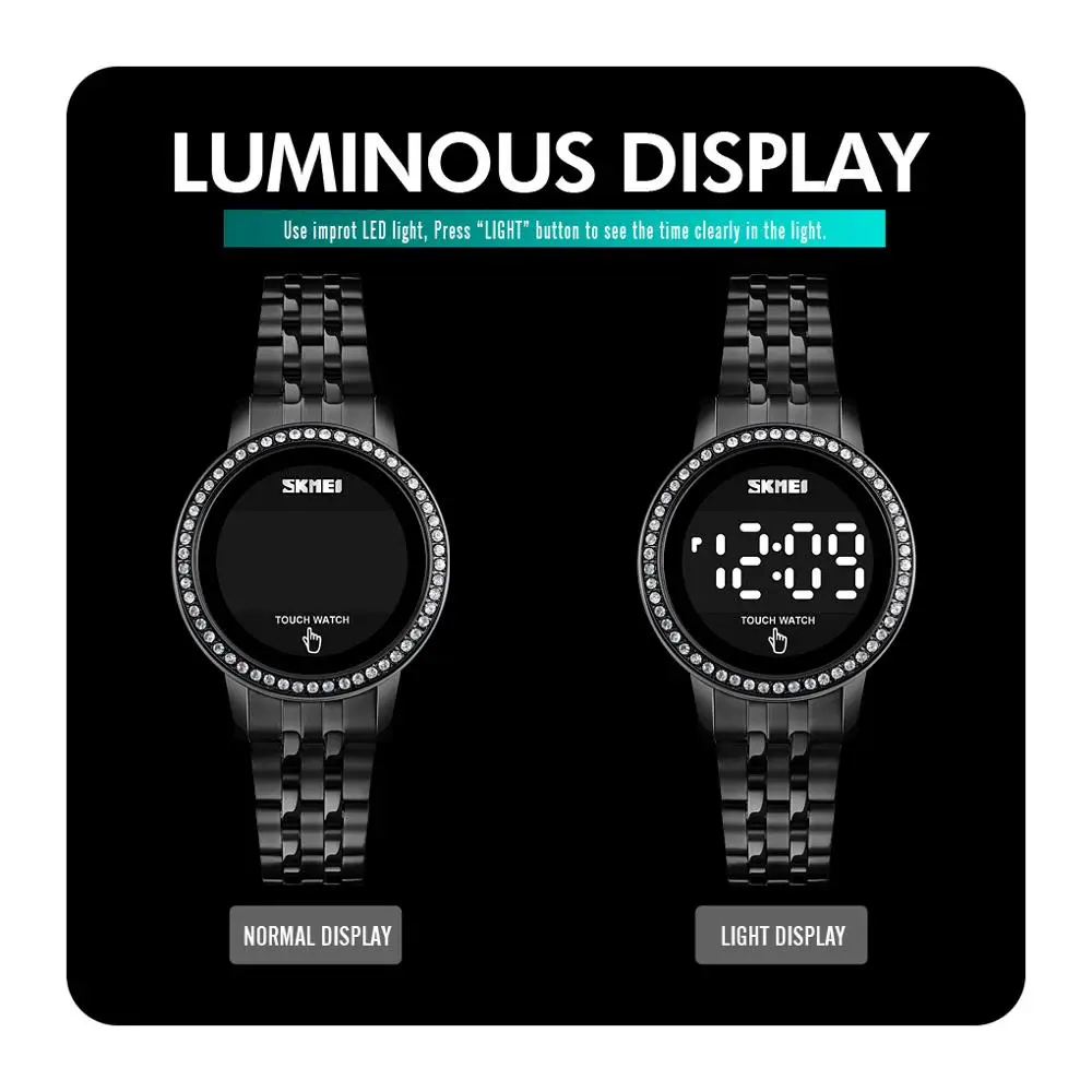 SKMEI Luxury Rhinestone Ladies Digital Wristwatches LED Touch Screen Women Watch Waterproof Female Clock Relogio Feminino 1669