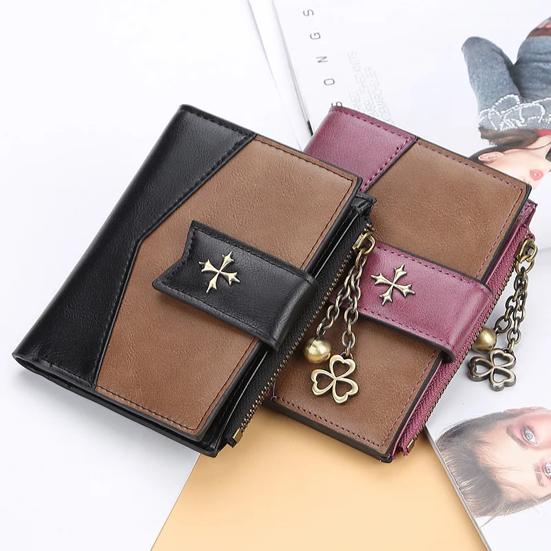 Small Card Holder Lady Purse for Women Wallet Female 2019 Vintage Purses Money Bag Leather Vallet Zipper Retro Pink Black Walet | Багаж и
