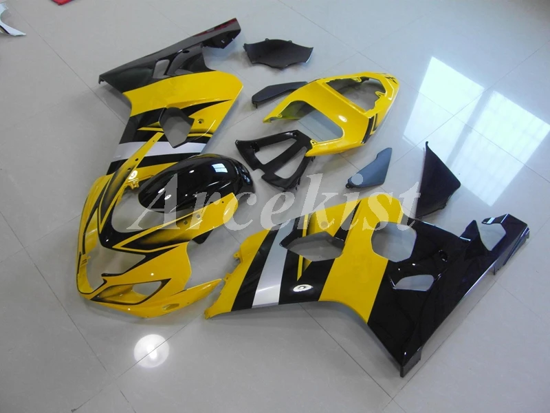 

НОВЫЕ комплекты обтекателей для мотоциклов ABS, подходят для Suzuki GSX-R600 R750 600 750 K4 2004 2005 04 05, кузов черного и желтого цвета на заказ