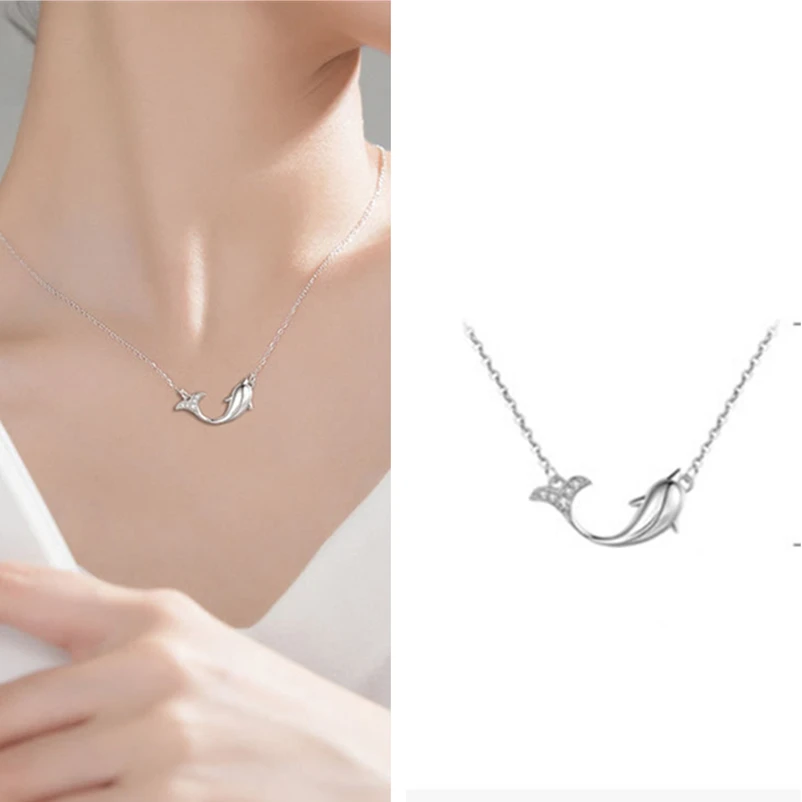 

Cute Dolphin Pendant Necklace For Lover Anniversary Gift Trendy 925 Sterling Silver Necklace Women Jewelry Clavicle Neck Bijou