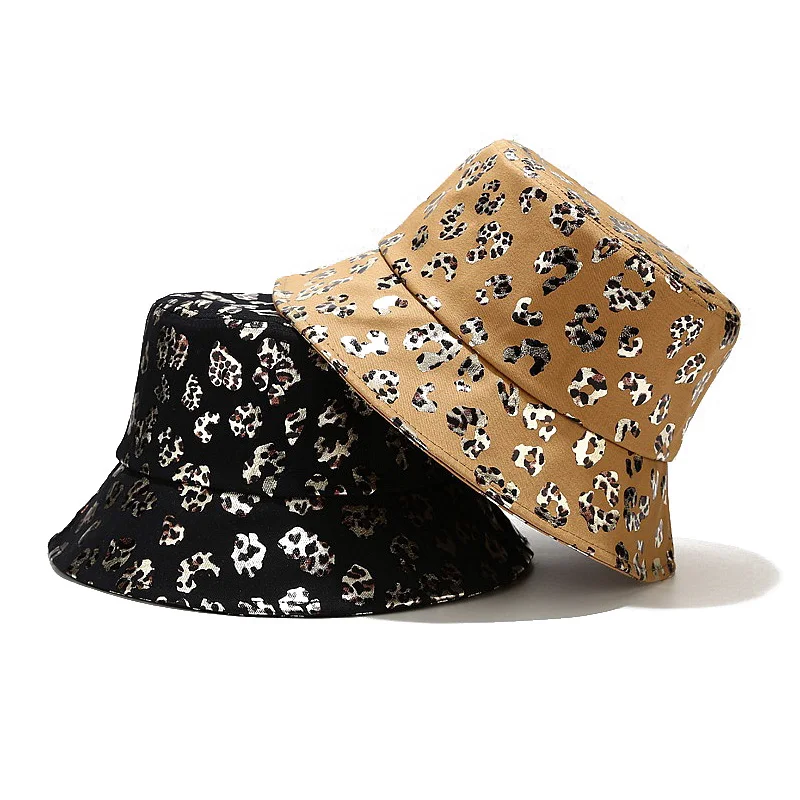 

2021 New Fashion Style Luxury Brand Fisherman Hat Panama Leopard Print Reversible Bucket Hats For Women Hip Hop Sun Cap