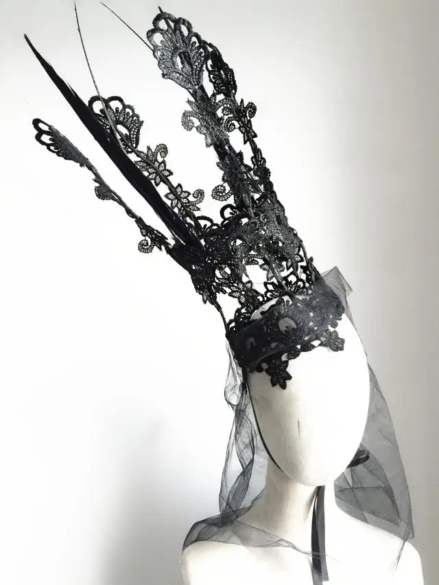 Ручной работы косплей аксессуары для волос корона кружево перо повязка на голову