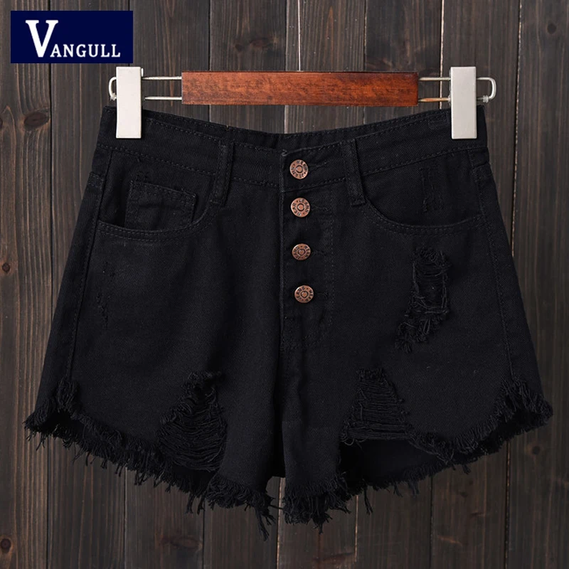 Женские джинсовые шорты Vangull с высокой талией однотонные прямые модные дырками