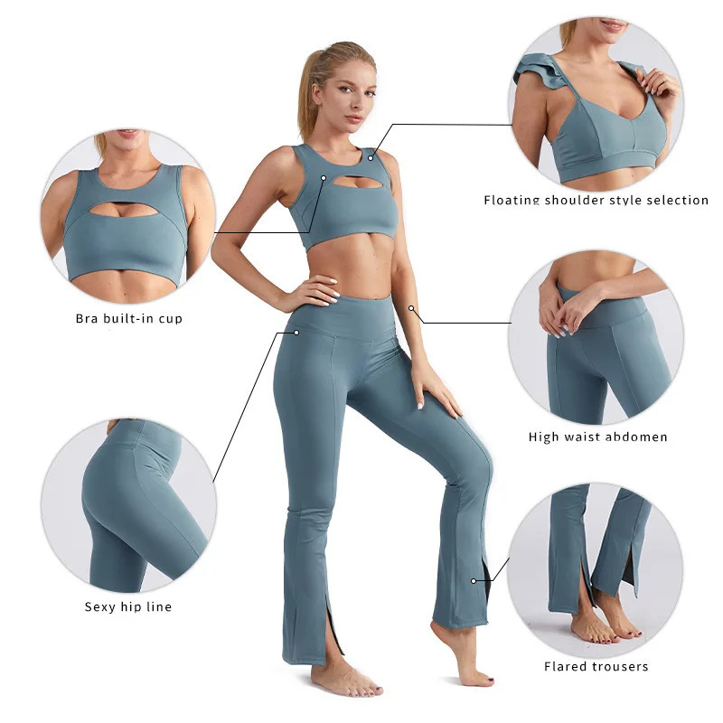 

Women's 2-piece Yoga Suit Flared Trousers Dance Clothes New Design Active Bra High Waist Pants Sportswear Female Fitness Set