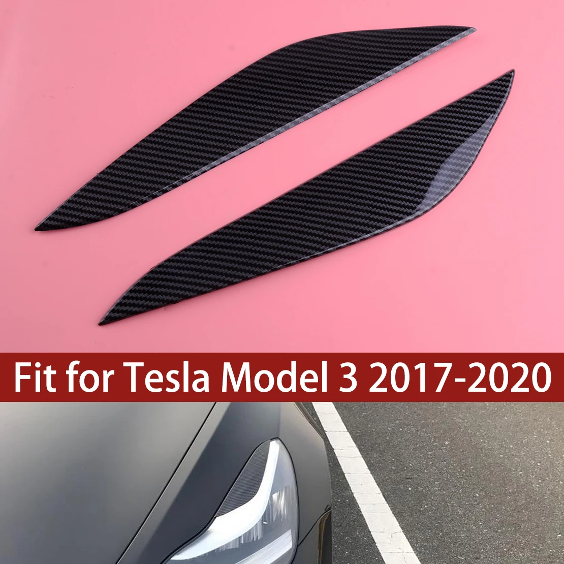 

DWCX углеродное волокно текстура передняя фара для автомобиля лампа для бровей Накладка для век Стайлинг подходит для Tesla модель 3 2017 2018 2019 2020