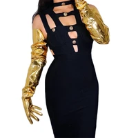 latex long gloves faux patent leather 35 90cm xl big puff sleeves unisex gold women long leather gloves wpu209