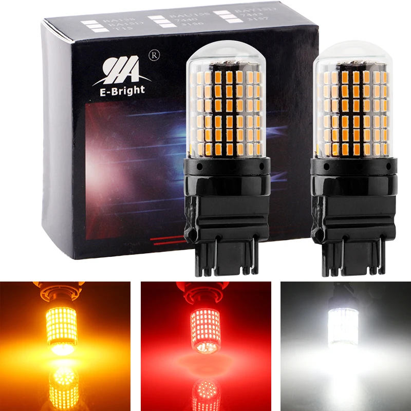 YM E-Bright из 2 предметов 3157 P27/5 Вт авто светодиодный Canbus 3014 T25 ошибок светодиодный автомобиль стоп-сигналы 12V Нет Hyper флэш Янтарный белого и красного цветов