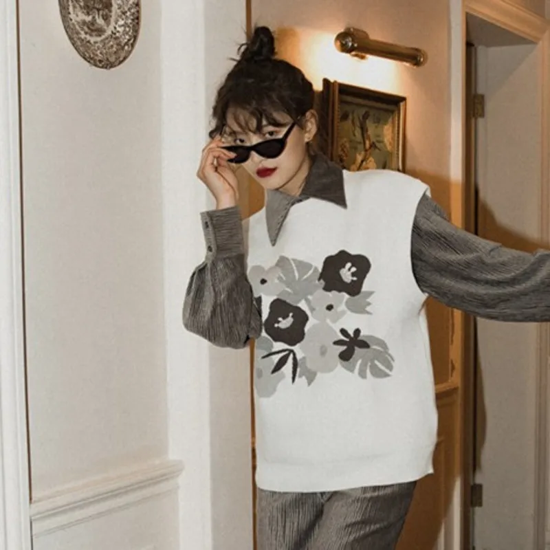 LANMREM/пуловер без рукавов с круглым вырезом и позитивным отрицательным принтом