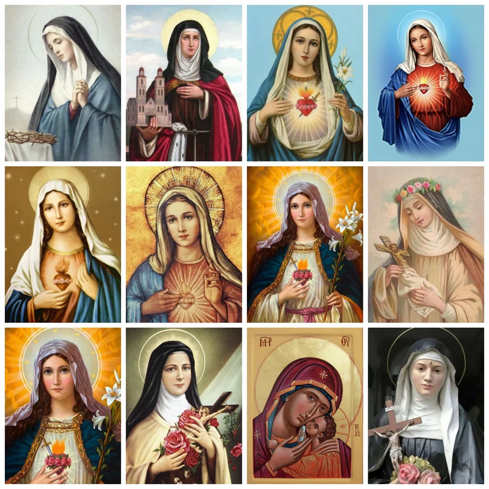

Huacan Full Square/round Diamond Painting Virgin Mary Diamond Art Embroidery Mosaic Christian Religion Icon Home Decor