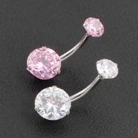 50pcs surgical steel double aaa cz navel belly ring button bar navel rings body piercing jewelry 14g navel piercing pinkclear