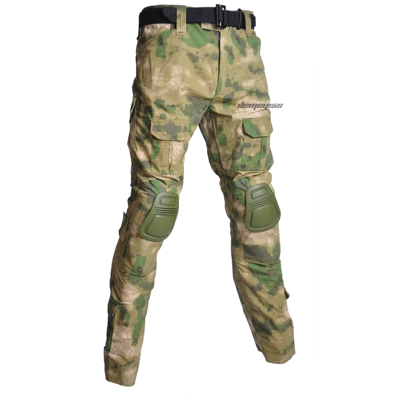 pants atacs fg Тактические костюмы рубашка+ брюки с налокотниками Наколенники Мужская камуфляжная одежда для охотников Мультикам военная форма - Цвет: pants atacs fg