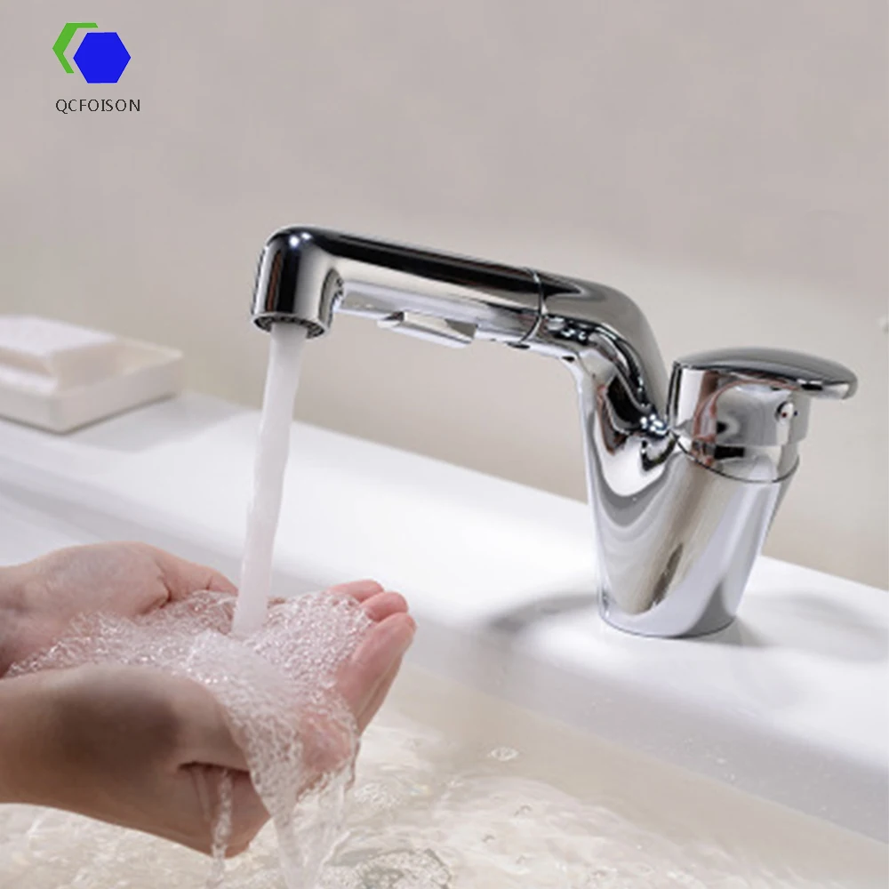 Латунный Смеситель для ванной комнаты QCFOISON черный выдвижной кран горячей воды