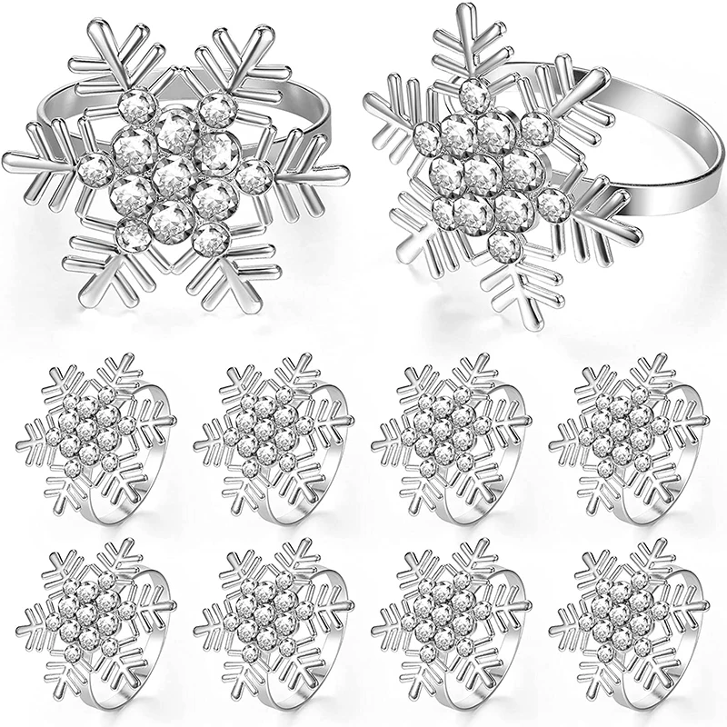 

6/10 Pcs Silver Napkin Rings Snowflake Napkin Holder For Christmas Decoration Vintage Ring Napkin Luxury Home Table Decoration