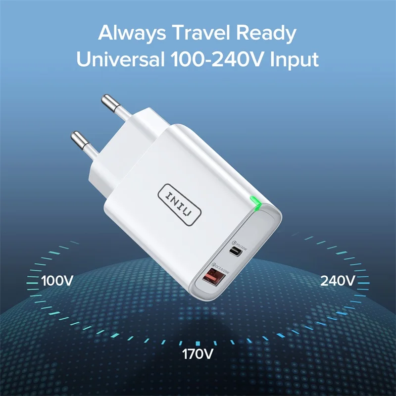 Фото Зарядное устройство INIU PD 20 Вт USB C QC 3 0 2 порта Светодиодный настенный адаптер для Зарядное устройство INIU PD 20 Вт USB C QC 3 0 2 порта Светодиодный настенный адаптер для