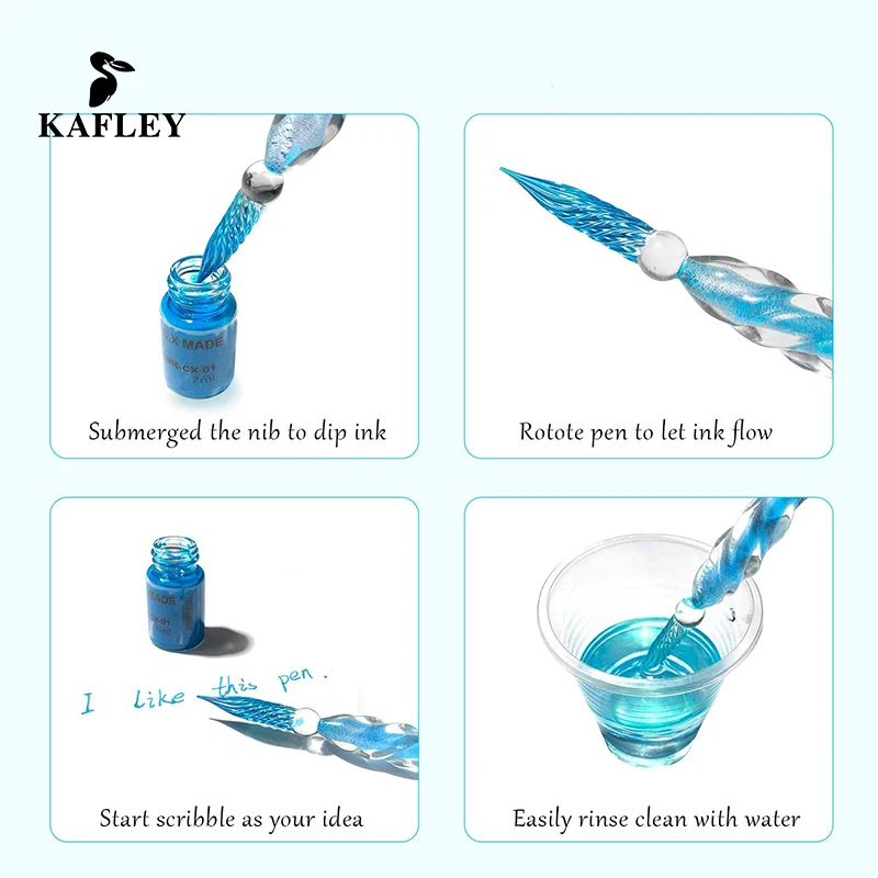 

10Pcs/Set Invisible Fluorescence Bottled Dip Signature Pen Ink With Glass Fountain Dip Writing Pen Art Supplies Gifts