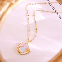 yaonuan trendy seashell moon round pendant gold plated titanium steel necklace for women light luxury jewelry party winter new